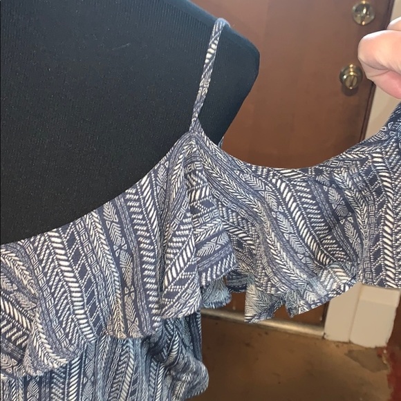 Rewind, blue striped challis shorts romper - Picture 3 of 7